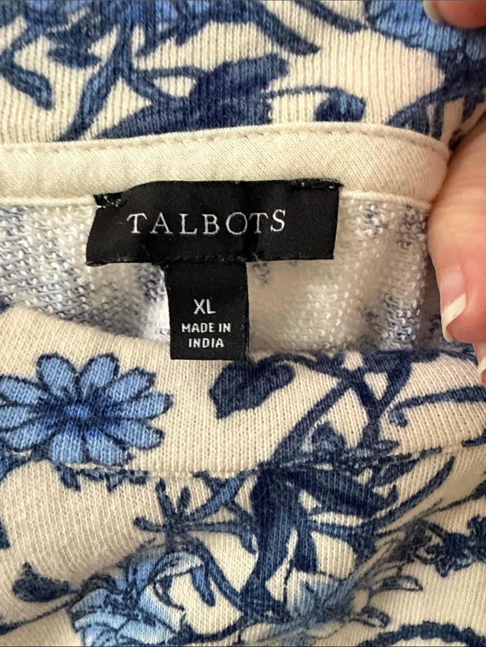 Talbots Cream Long-Sleeve Tee with Blue Floral Print - Picture 2 of 7